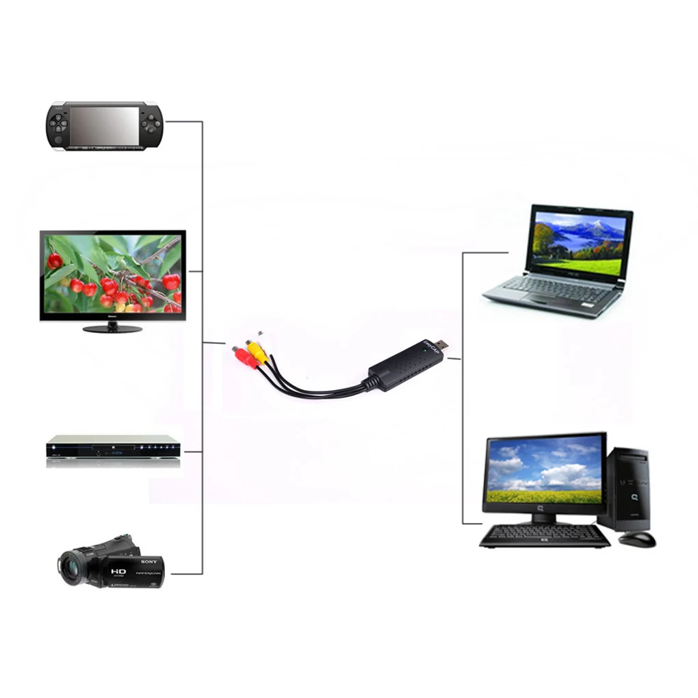 

Universal 8.8 x 2.8 x 1.8CM USB 2.0 Video TV DVD VHS DVR Capture Adapter USB Video Capture Device Support for Win10