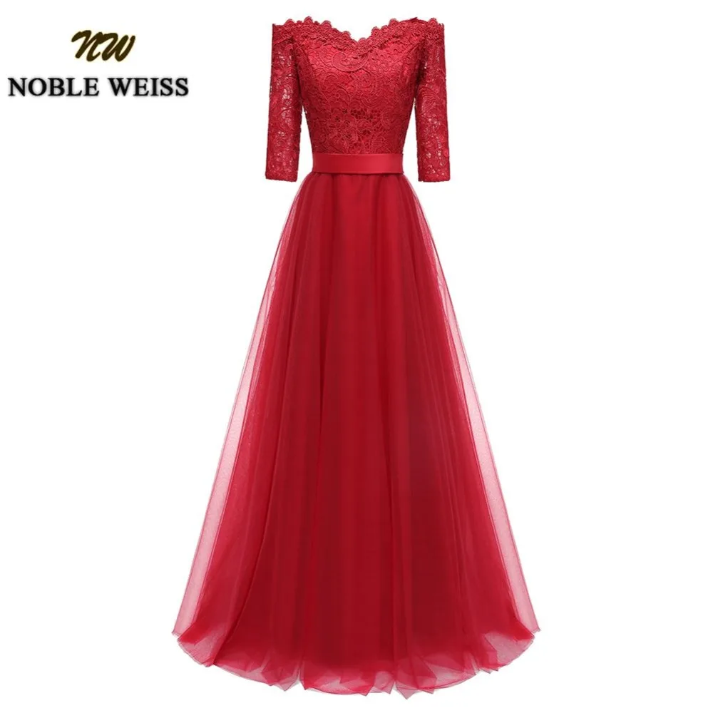 NOBLE WEISS Floor-Length Dark Red Lace Evening Dress Robe De Soiree Elegant Half Sleeve Dresses Long Prom | Свадьбы и торжества
