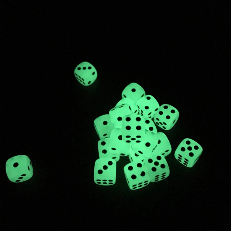 New 12Pcs/Lot 14mm Glowing Dice Round Corner Fluorescent Green Black Spots Nightclub Bars Luminous Dice Set Wholesale Board Game