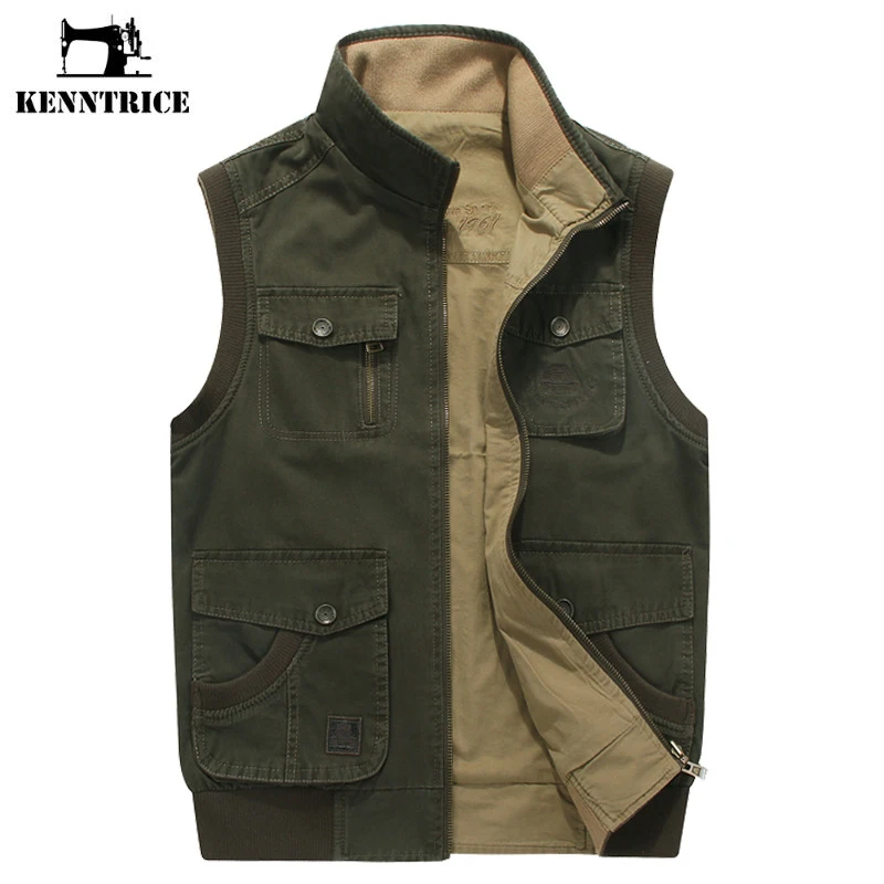 KENNTRICE Tactical WaistCoat Men Pocket Vest Jacket Casual Reversible
