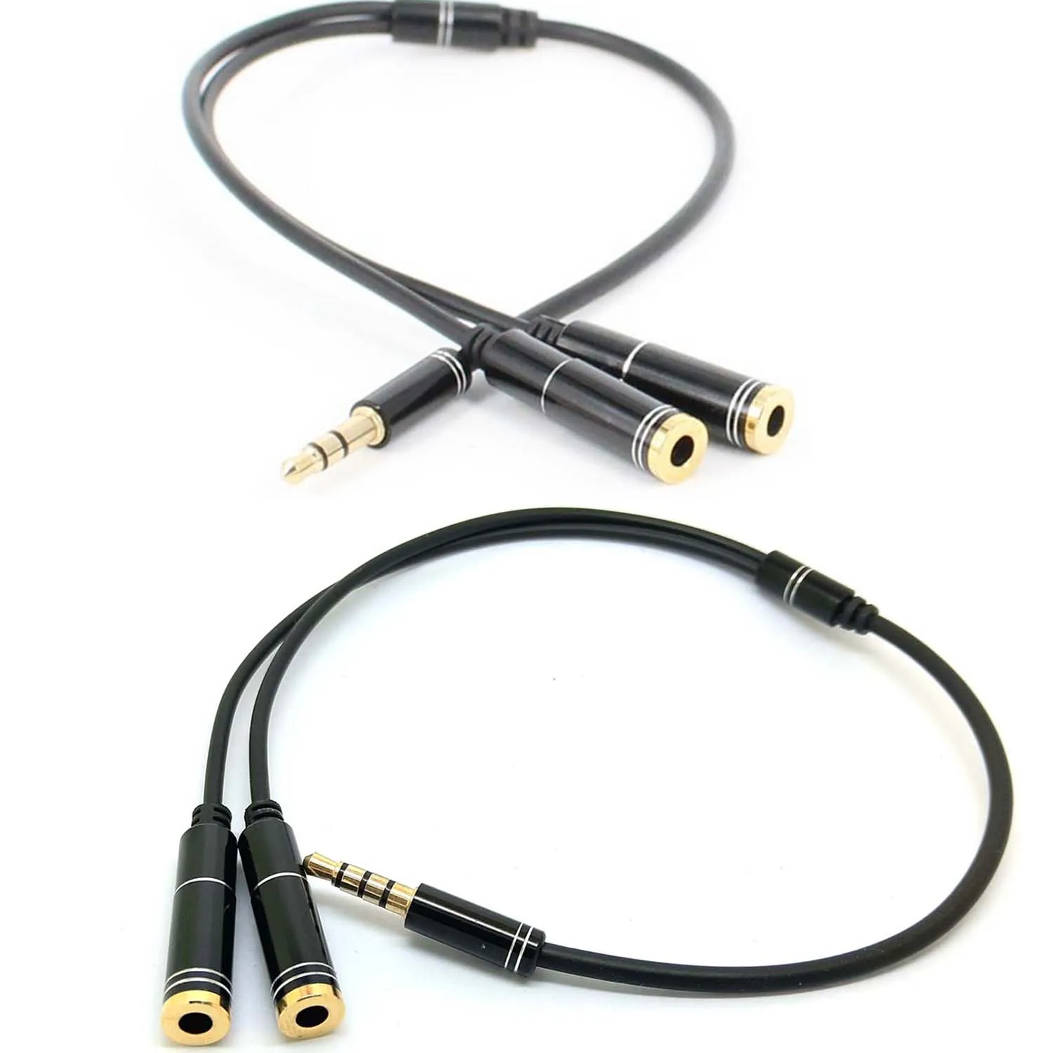 

4pole 3pole 3.5mm Gold Male to 2 x Dual Female Jack Splitter Headphone Y Audio Adaptor Cable cord