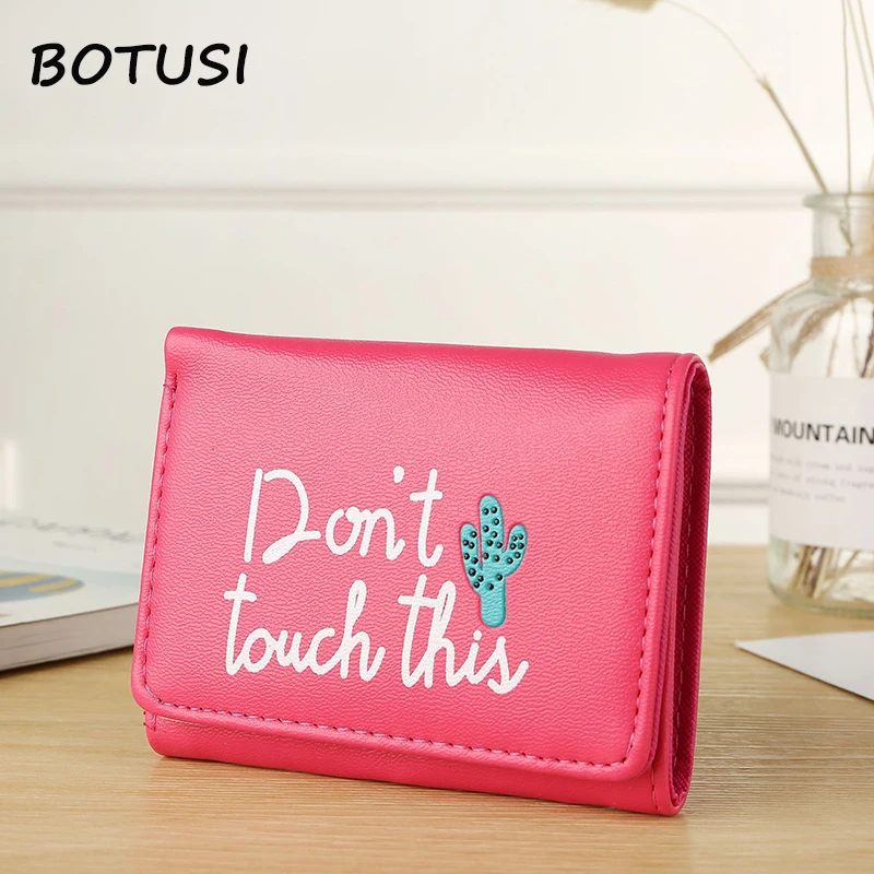 

BOTUSI Carton Cactus Short Women Wallets Mini Money Purses Fold PU Leather Bags Female Coin Purse Card Holder Small Clutch
