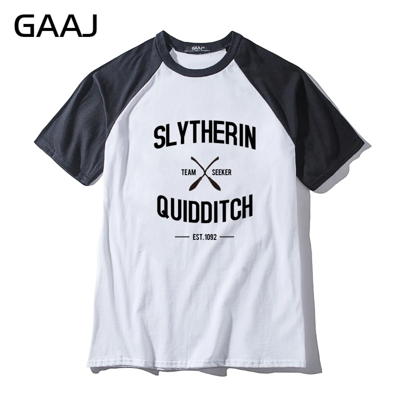 

GAAJ "Slytherin Quidditch Team" Print Letter Man & Women Unisex T Shirt Male High Quality Tshirt Tshirt Men Hit Color Collar Men