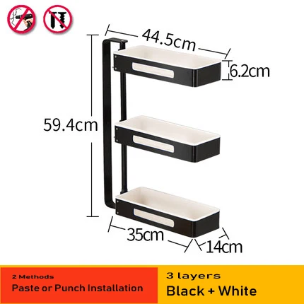 Кухонные стеллажи из алюминиевого сплава, держатели, вращающийся многослойный настенный стеллаж для приправ, стойка для хранения в ванной, 08168 - Цвет: Black White 3 layers