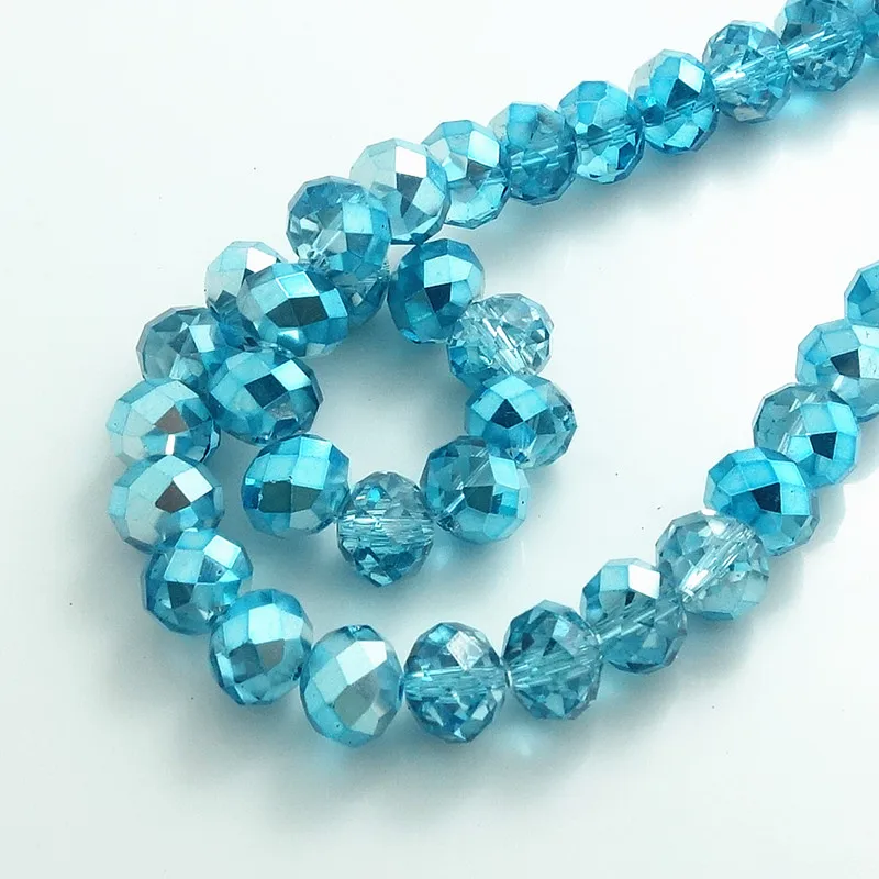 

Wholesale Half Plated Rondelle Faceted Crystal Glass Loose Spacer Beads 3mm 4mm 6mm 8mm 10mm Sky Blue