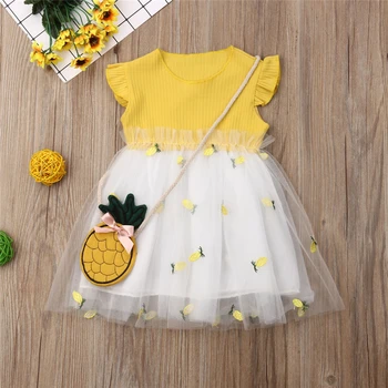 

2019 Summer Toddler Kid Girl Ruffle Sundress Pineapple Tulle Tutu Dress Princess Pageant Dress+Little Lnclined Shoulder Bag