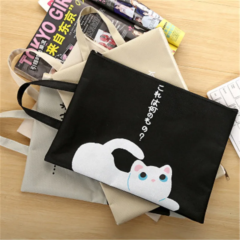 

NewPortable A4 Paper Bag Cute Cat Oxford Cloth File Holders Zipper Handbag Home Office Storage Bag Student Supplies