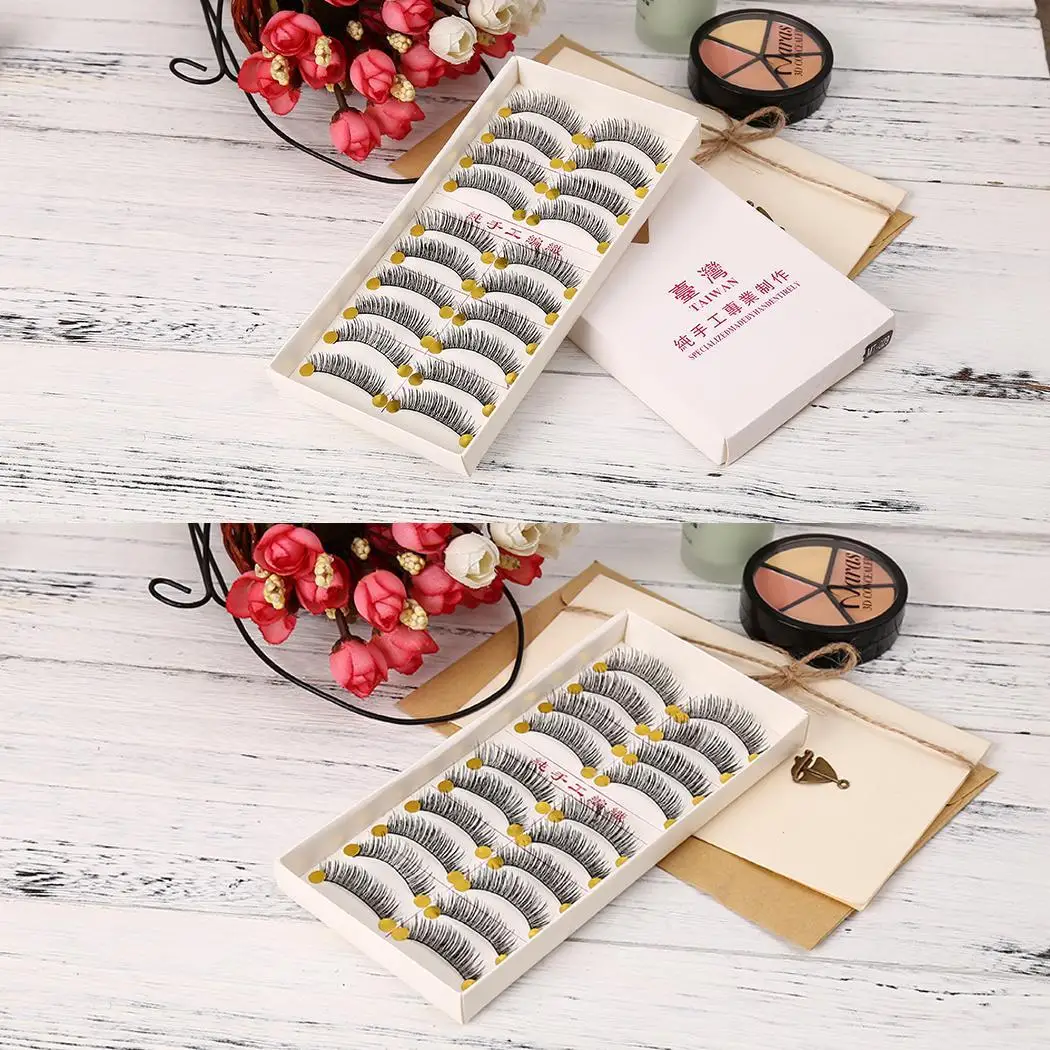 

10 Pairs Handmade False Eyelashes Natural Approx. 3.4cm/ 1.34 inch Long Black Eye Lashes Makeup