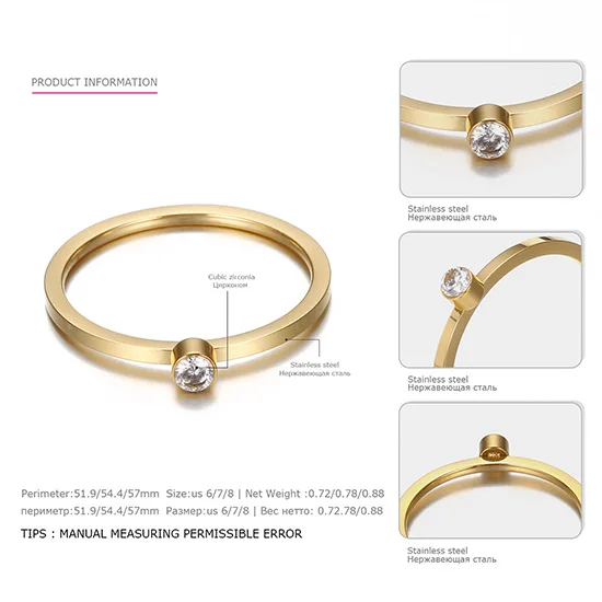 EManco кольца из нержавеющей стали с фианитом Простые Кольца для женщин розовое золото цвет Роскошные модные юбилейные подарки - Цвет основного камня: Gold Color Rings