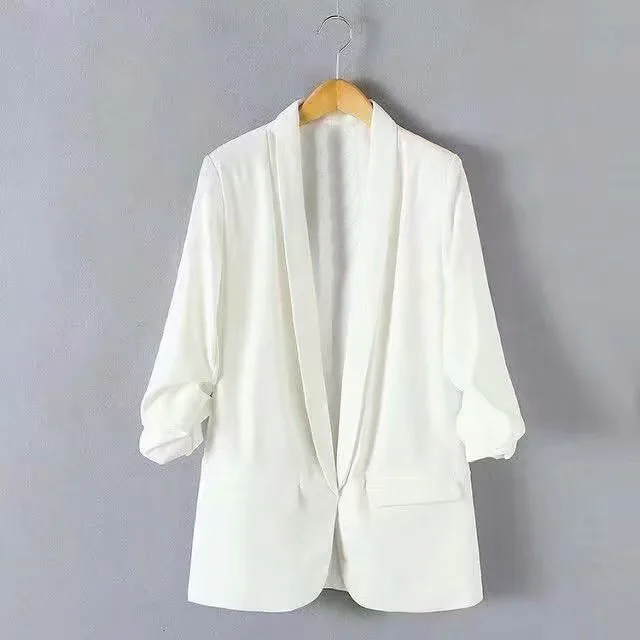 XS--XL New Designed Women Blazers Jackets Wrinkle free Pleated sleeves Long Blazer 5 Colors Autumn Jacket