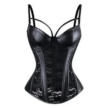 2017 New Style Women’s Sexy Steampunk Gothic Corset Faux Leather Foral Lace Corset Black Plus Size Overbust Corsets and Bustiers