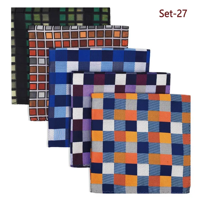 5 штук ассорти мужской, карманный, квадратный шелковый платок набор Красочный Большой - Цвет: set 27