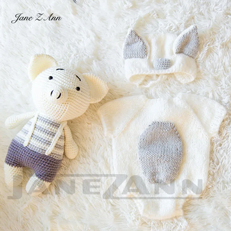 

Jane Z Ann Newborn photography prop handmade baby photo 3-4 month 2 colors Studio shooting Costume Piggy set new clothes+doll