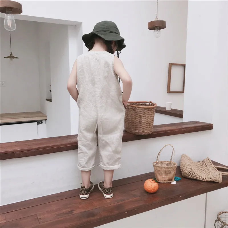 Summer Unisex Kids Overalls Korean Style Linen Sleeveless