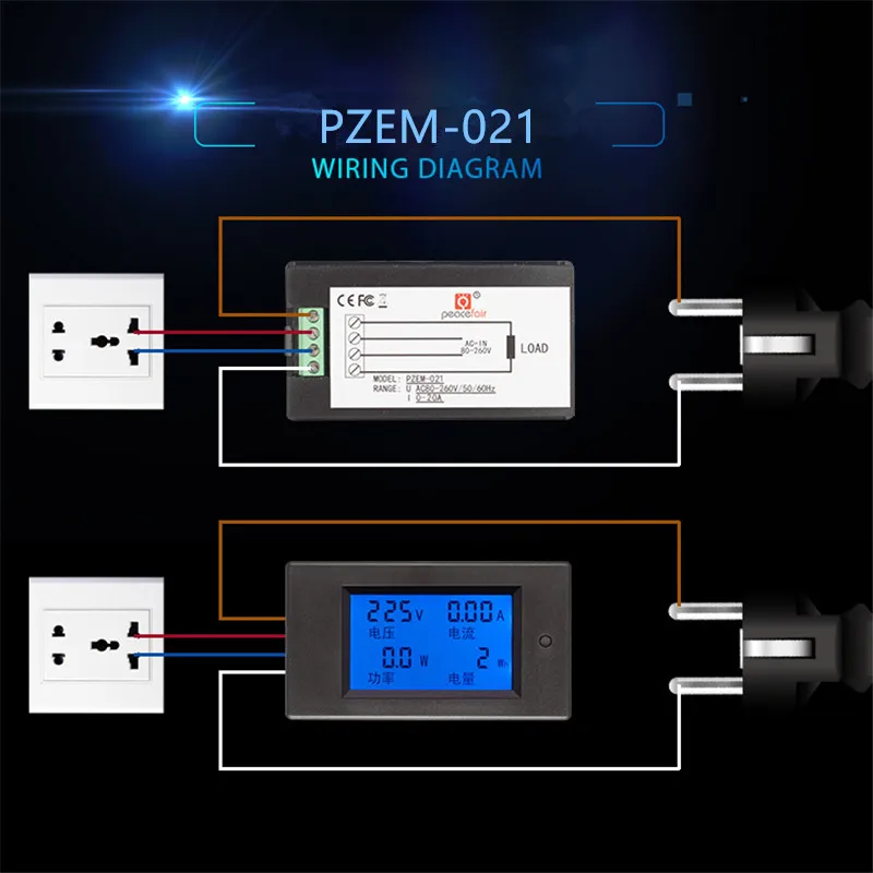 Peacefair AC Цифровой Амперметр Вольтметр однофазный на рост от 80 до 260V 20A 4in1 Напряжение ток Вт энергии метр