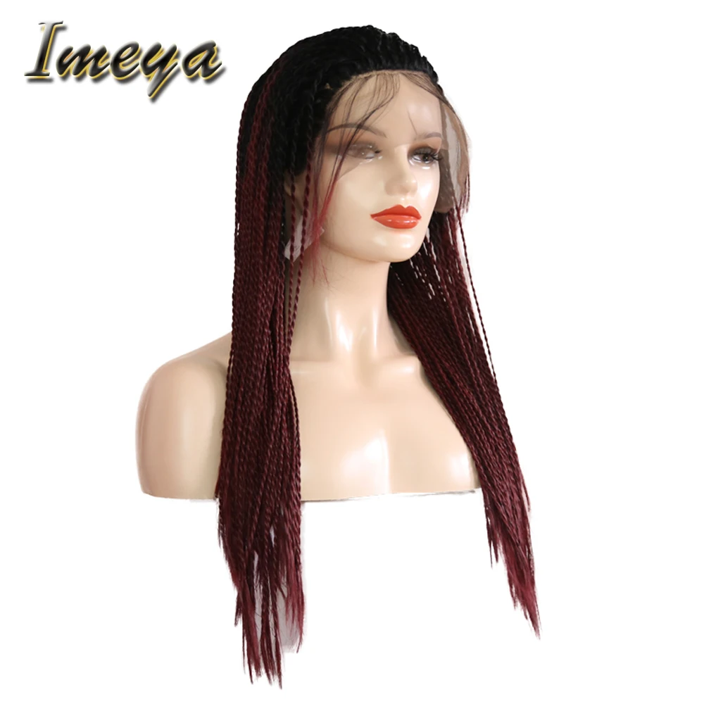 Imeya синтетические кружевные передние косички парики Омбре красного цвета парики 24 дюйма с детскими волосами плетеные парики для черных женщин