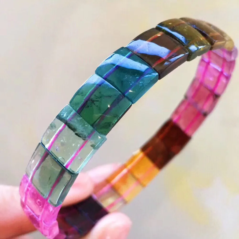 Натуральный Бразилия Турмалин браслет для женщин мужчин любовь подарок стрейч 10x7,8 мм бусины Радужный камень кристалл AAAAA