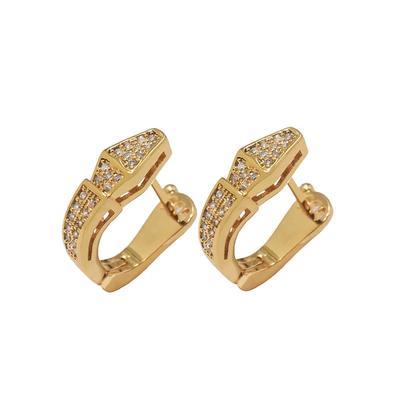 

Hot Brand Classic Style Snake Earring 3 Gold Colors Full Pave Zircon Stud Earrings For Women Fashion Jewelry DJE017