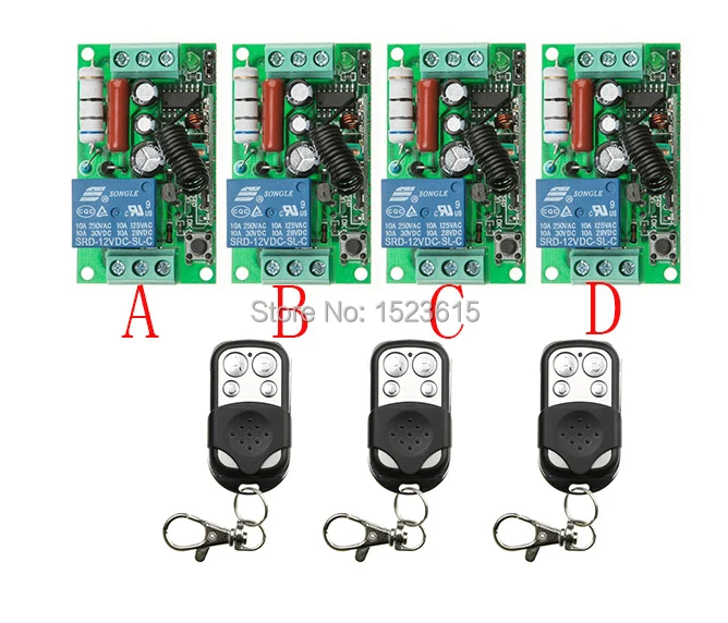 

AC220V 1CH 10A RF Wireless Remote Control Switch System teleswitch 3 transmitter & 4 receiver relay Receiver Smart Home Switch