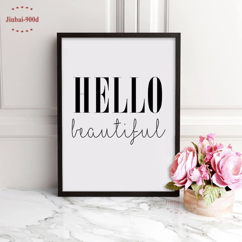 Hello Beautiful  Quote Canvas Art  Print Poster Simple 