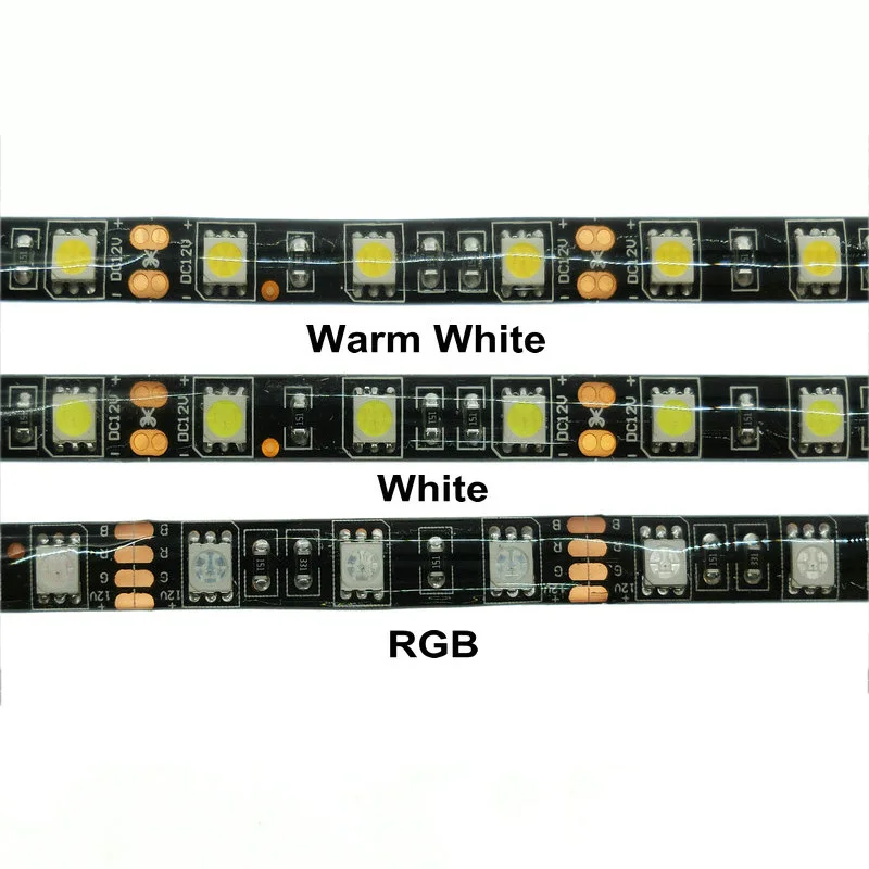 DC12V 5m 5050 LED Strip 60LED/M White Warm White RGB Black PCB 5050 SMD LED Strip Waterproof IP65/Waterproof IP20