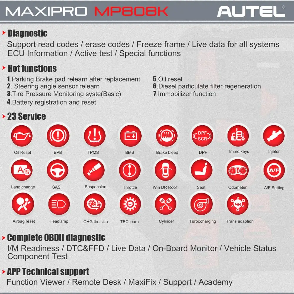 Autel MP808K автомобильный диагностический Obd2 Scarnner диагностический автоматический ключ кодирования OE-level диагностический инструмент тесто чем launch x431 pro