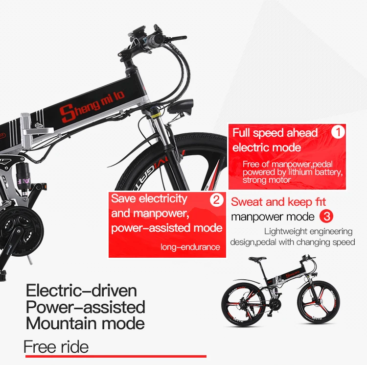 Excellent 26 inch klapp elektrische mountainbike 48 V variable geschwindigkeit smart  ebike Doppel batterie eingebaute lithium-batt bike 2