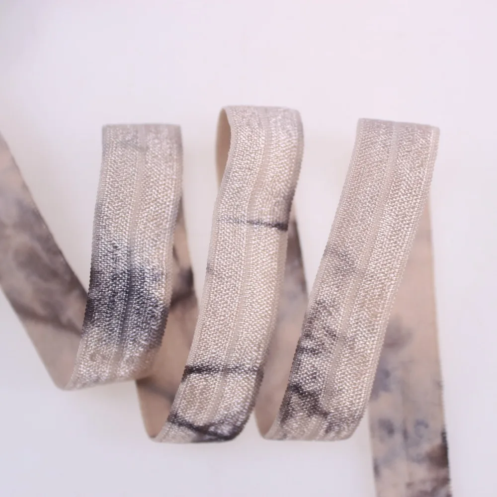 

#714/077 Petal Peach FOE Charcoal Tie Dye, 5/8" tie-dye fold over elastic for hair 50yards/lot, Welcome Custom