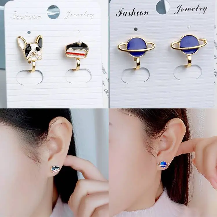 A Set of 2 Pairs Korea Style Animal Insect No Hole Earring Simple Charms Clip on Earrings for Children Students Jewelry Gifts 