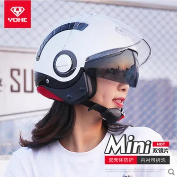 

2019 New Knight protection YOHE Retro Double lens Motorcycle Helmet MINI 3/4 Face Motorbike Helmets made of ABS PC Lens Visor