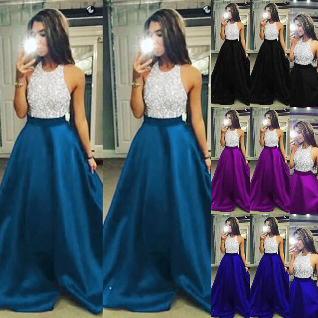 

2019 hot sales summer dress Women Formal Prom Party Ball Gown Sexy Bridesmaid Halter Long Dressesvestidos de fiesta de noche 30