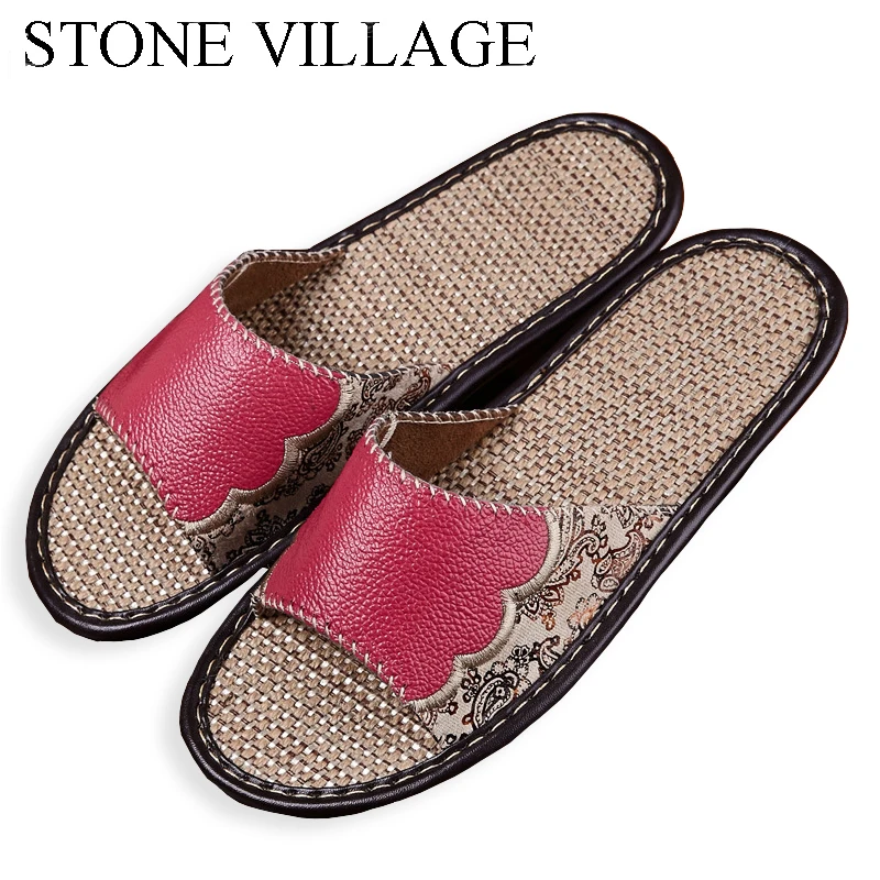 

Plus Size 35-44 Genuine Leather Cool Home Slippers Non-Slip Thick House Shoes Cool Slippers Couple Slippers Summer Men And Women