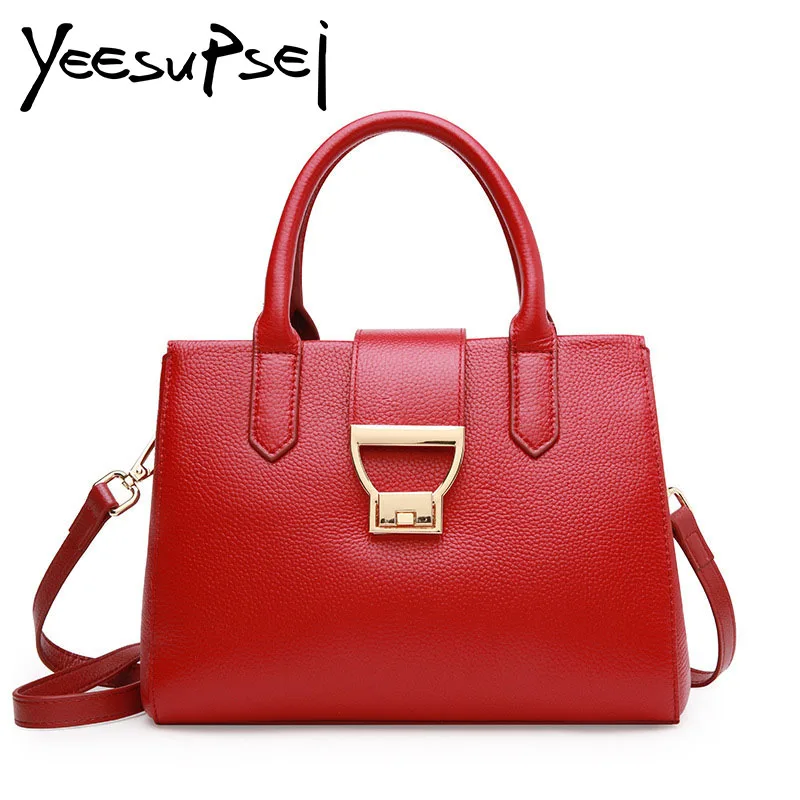 

YeeSupSei Hard Handle Fashion Bag For Woman Retro Genuine Leather Female Handbg Bag Solid Color Lock Buckle Women Crossbody Bag