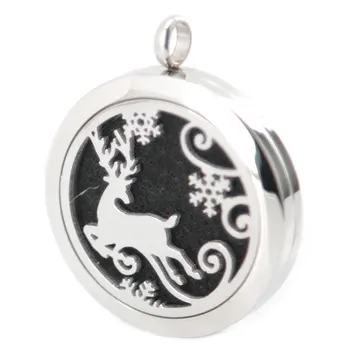 

10pcs Silver Jewelry Christmas Deer Aromatherapy Essential Oils Stainless Steel pendant Perfume Diffuser Locket Necklace
