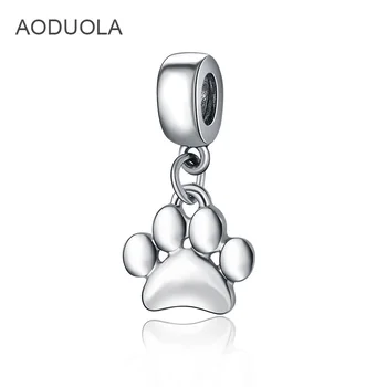 

AODUOLA 925 Sterling Silver Bead Clear CZ Crystal I Love MY Dog Dog claws Pendant Charm Fit Original Europe Bracelet Charms