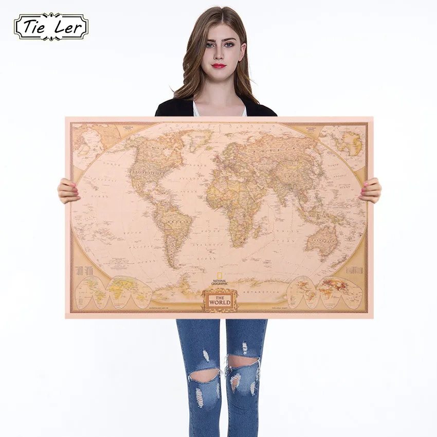 

Rushed Sticker Classic World Map English For Retro Kraft Paper Poster Decorative Painting Core 72.5x47.5 CM Vintage Wall Sticker