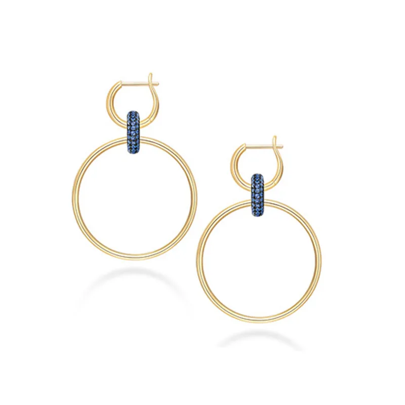 

SLJELY New 925 Sterling Silver Gold Color Double Circle Loop Earrings Micro Cubic Zirconia Stones Women Fashion Party Jewelry