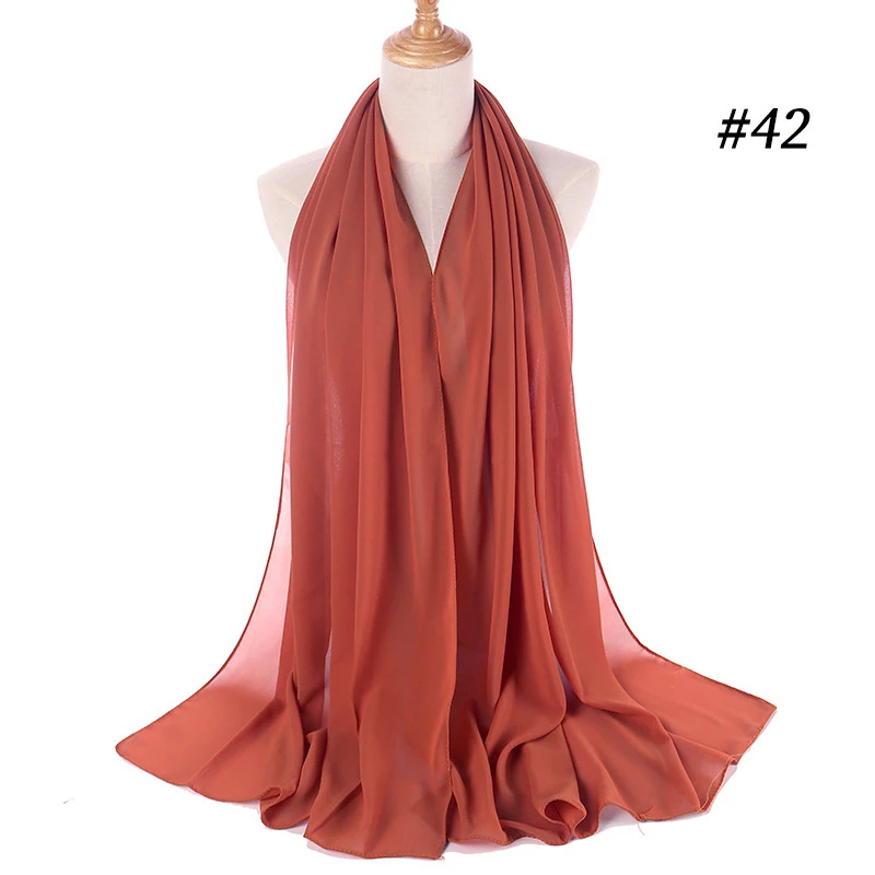 Простой пузырь шифон хиджаб платок шарф для женщин сплошной цвет длинные шали и палантины мусульманские хиджабы шарфы женский платок Femme - Цвет: Color 42