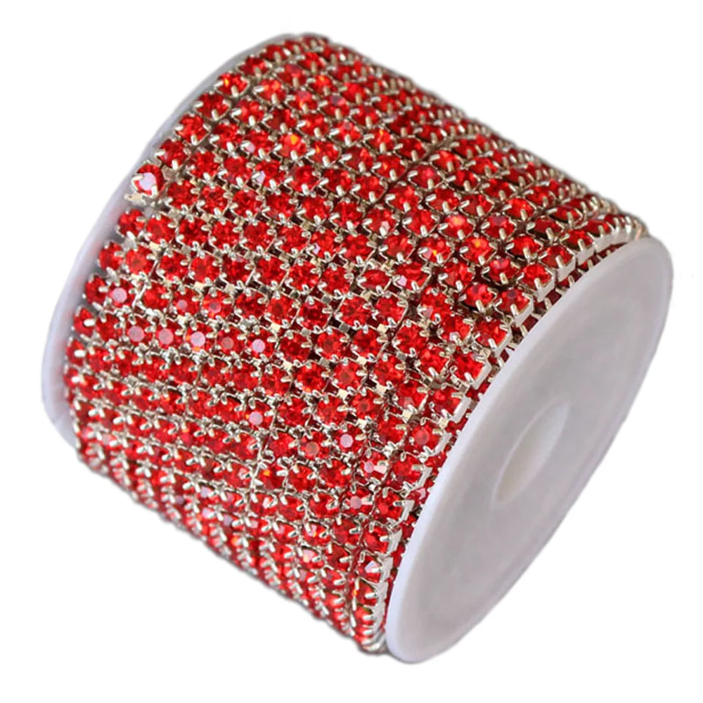 DIY Rhinestones Chain 10 Yards Dense Claw Single Row Metal Base Silver