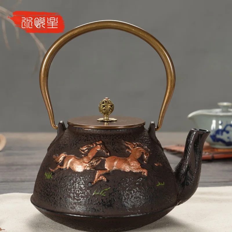 

1000ml Cast Iron Teapot, Japanese Pot, Old Iron Kettle, Tetsubin, Teaset, Plant Horse Pattern, Business Gift Free Shipping