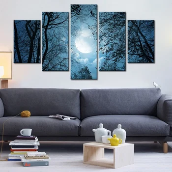 

Canvas Paintings Home Decor HD Prints 5 Panel Moon Forest Landscape Pictures For Living Room Abstract Poster Wall Art Cuadros