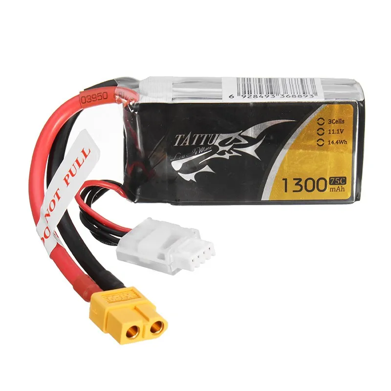 

TATTU 11.1V 1300mAh 75C 14.4Wh 3S XT60 Plug Rechargeable Lipo Battery for RC Racing Models Remote Control Toys Spare Part