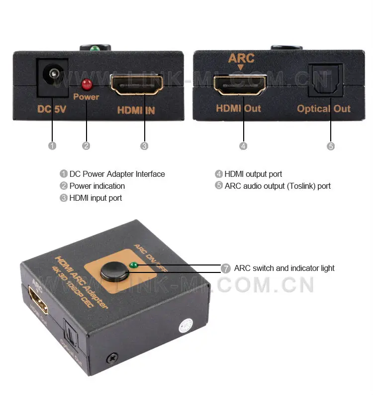 LINK-MI LM-HA03 HDMI конвертер 4K 3D 1080P CEC HDMI ARC адаптер 340 МГц с оптическим волокном расстояние 30 м с аудио портом Toslink