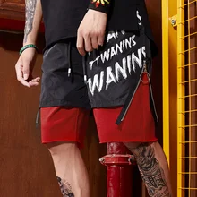 Хип-хоп шорты Для мужчин лоскутное Повседневное в стиле панк Шорты молния эластичный пояс по колено бермуды Masculina