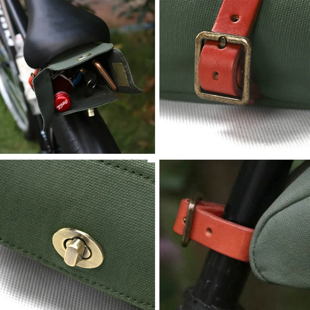 Clearance Tourbon Vintage Bike Bicycle Seat Tail Saddle Bag Case Phone Pouch Waxed Canvas Water Repellent Cycling Accessories 11