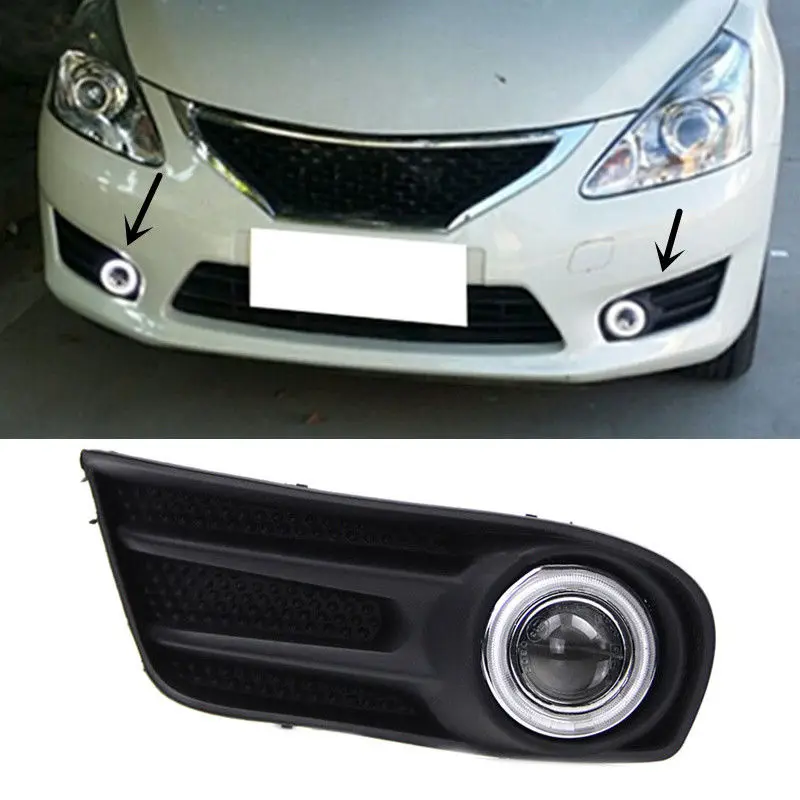 

For NISSAN TIIDA 2012-2014 A Set White Angel Eyes + Fog Lamp + Grille + Lens