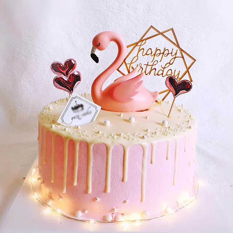 

Flamingo Party Happy Birthday Pink Cake Topper Peacock Feather for Flamingo Birthday Cupcake Toppers Baby Shower Wedding Decor