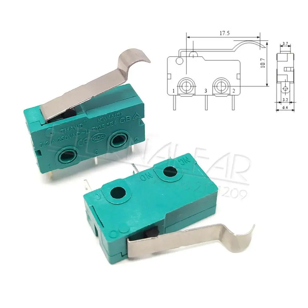 Hzy мини микро переключатель роликовый рычаг SPDT оснастки действие Лот 5A 250 В KW4-OZ KW4A NC-NO-C с шкивом 3 фута инсульта концевой выключатель - Цвет: 16MM Curved handle