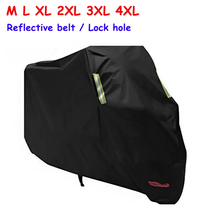 M, L, XL, 2XL, 3XL, 4XL Чистый черный чехол для мотоцикла со светоотражающим ремнем и отверстием для замка Универсальный УФ-защита от дождя чехол для мотоцикла