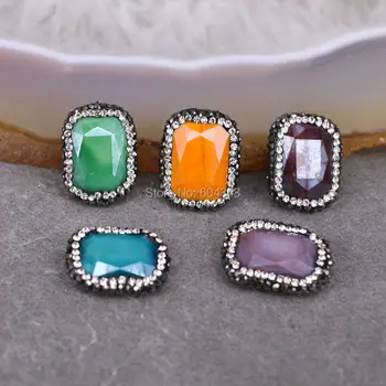 

10pcs Mixed Color Crystal Glass Loose Beads, Rectangle Shape with Crystal Paved Glass Connector Beads For Jewelry Making